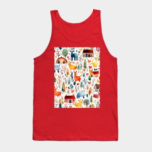 Cute cottagecore pattern houses animals trees beautiful countryside pattern village pattern gifts Tank Top